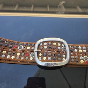 Devil's SKIN Brown Leather Jewel Studded 2" Belt